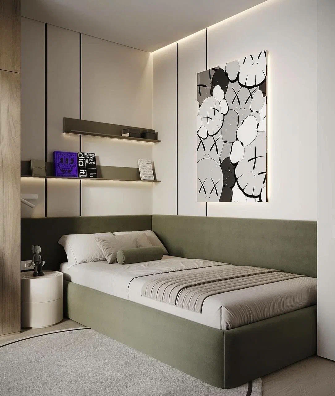 Современный комплект мебели для подростка в светлых тонах фото 4